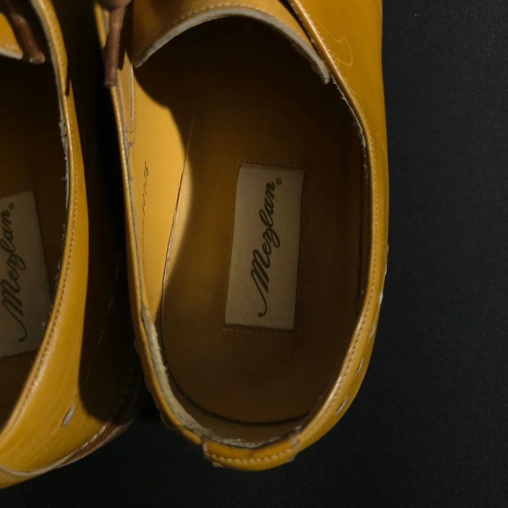 Mezlan Maranello Mens 9 Mustard Yellow Leather Square Toe Whipstitch Derby Shoes
